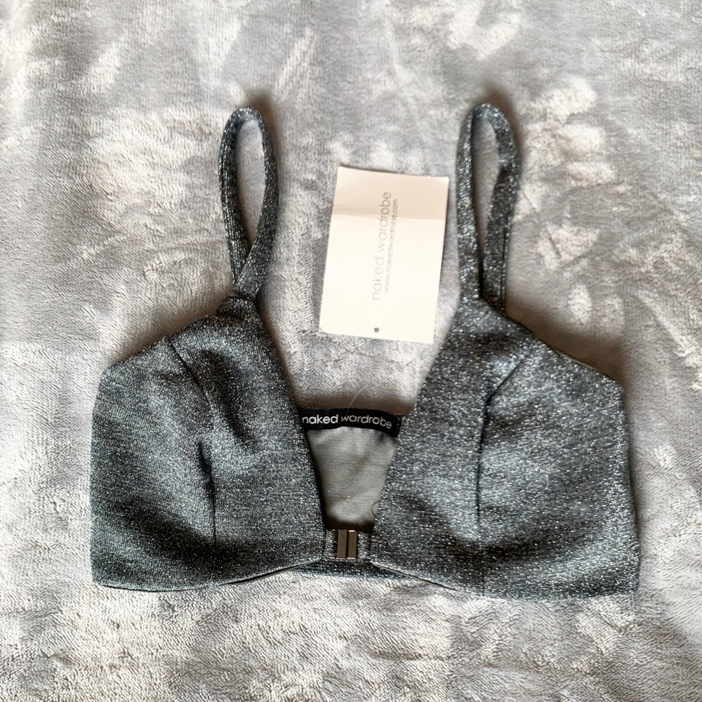 NWT Naked Wardrobe glitter metallic bra medium